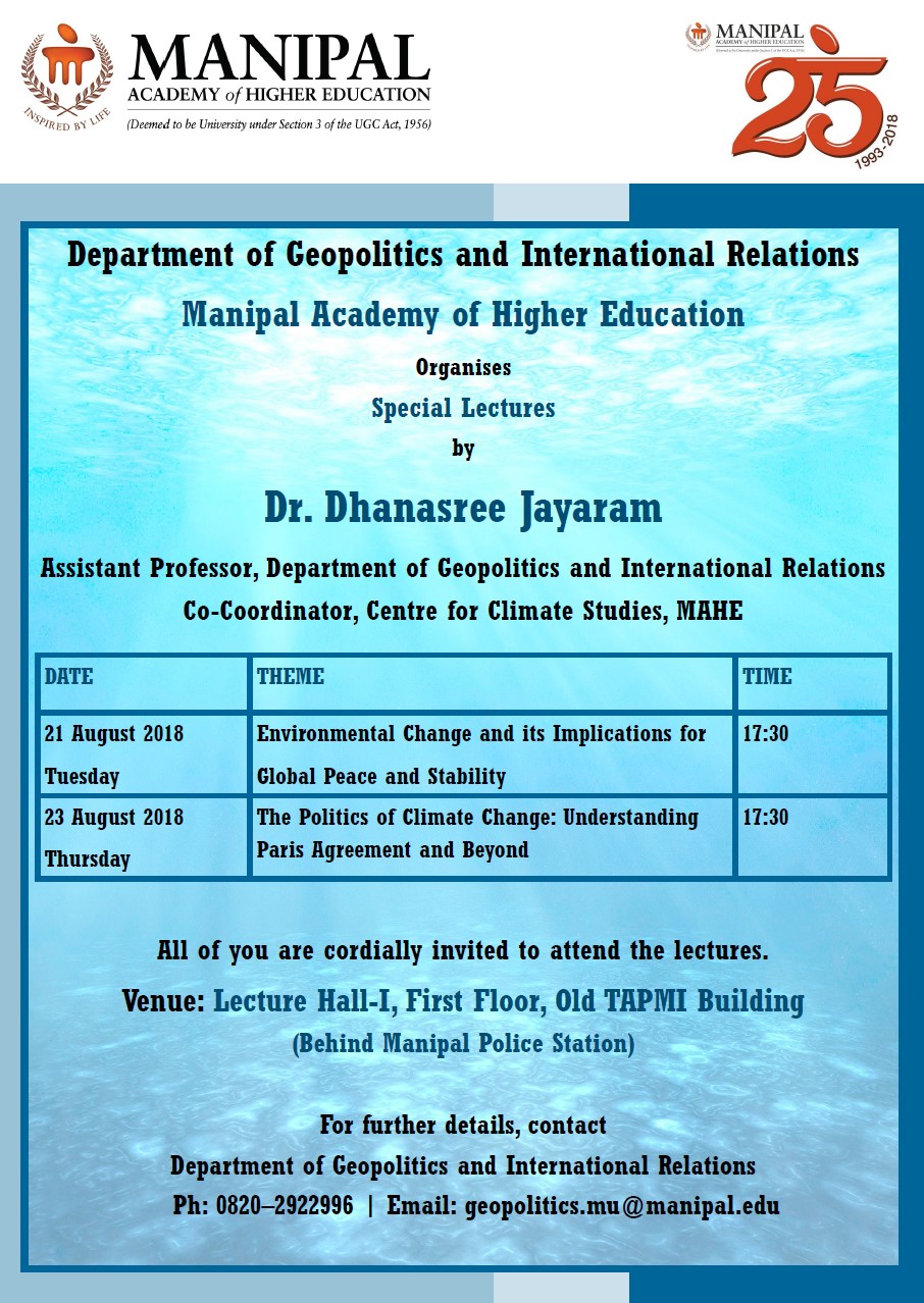Special Lectures by Dr. Dhanasree Jayaram