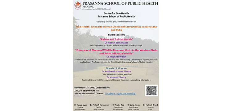 Webinar - One Health: Animal to Human Disease Reservoir Hosts in Karnataka  and India: November 25, 2020