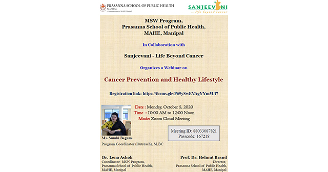 Webinar - Cancer Prevention and Healthy Lifestyle: October 5, 2020