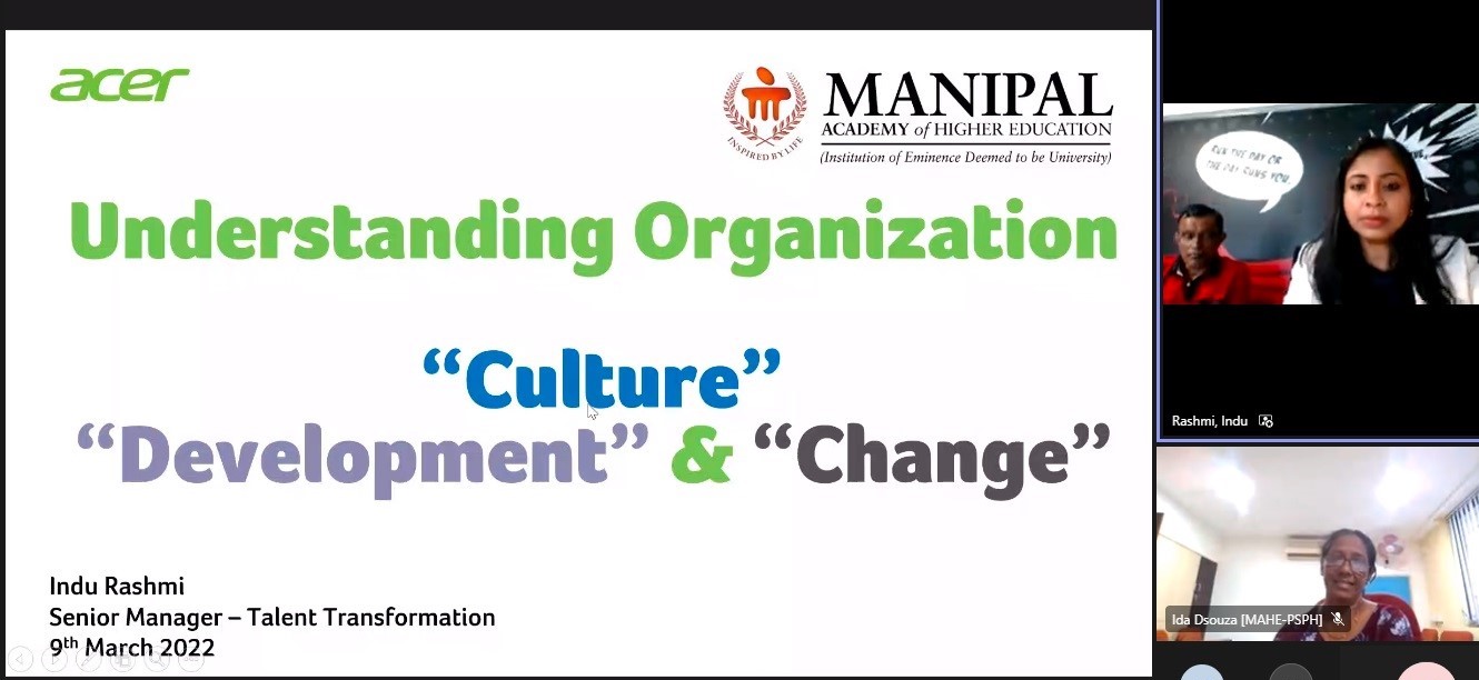 Guest Lecture on "Understanding Organisational Culture, Development and Change”: March 09, 2022