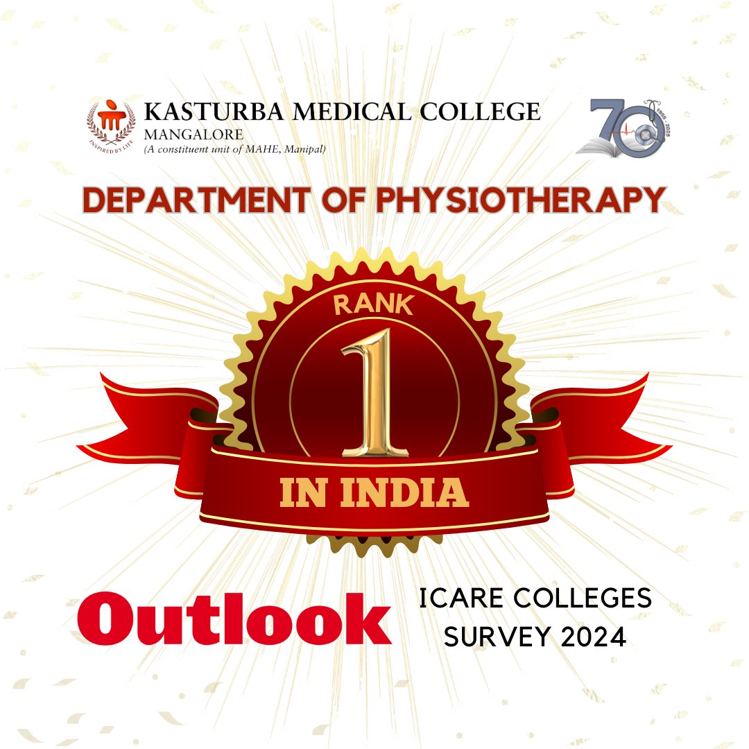 Department of Physiotherapy has been ranked as the No. 1 Physiotherapy Department in India