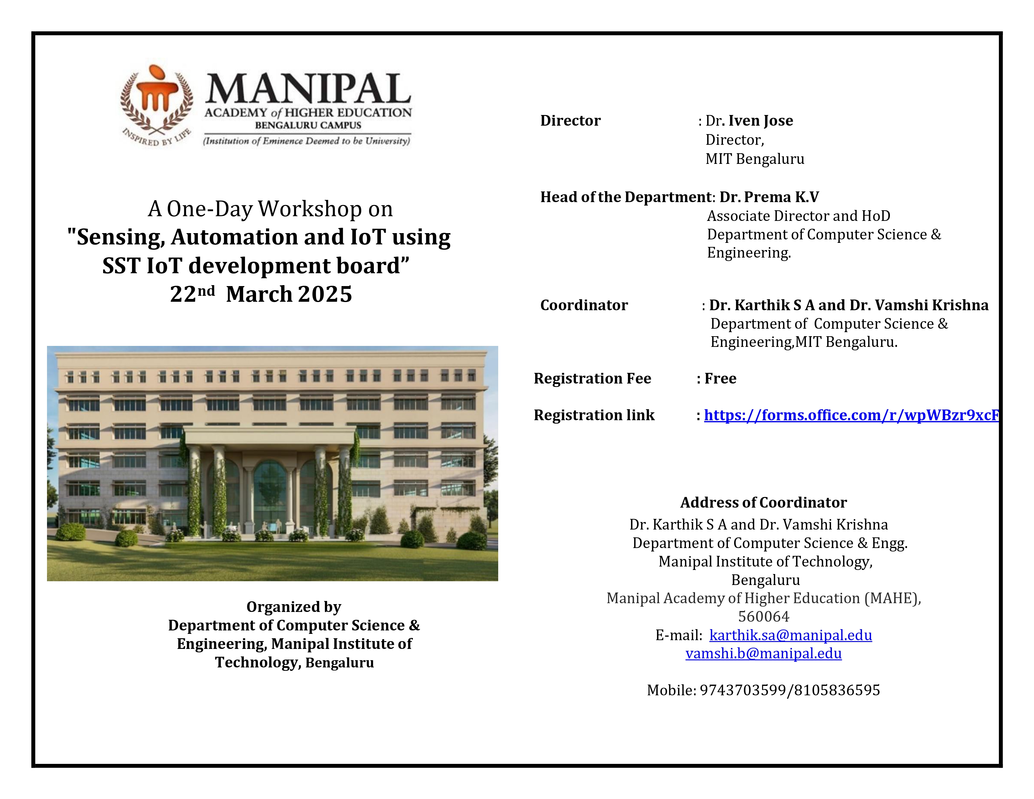 A One-Day Workshop on "Sensing, Automation and IoT using  SST IoT development board” 