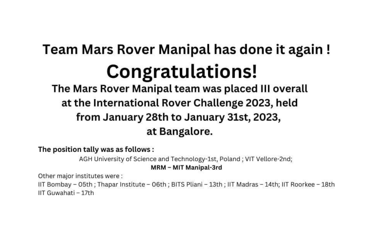 Mars Rover Manipal- Achievement